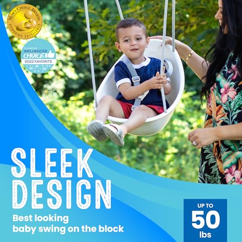Image of Swurfer Coconut Toddler Swing Comfy Baby Outdoor, 3- Point Adjustable Safety Harness, Secure, Safe Quick Locking System, Blister-Free Rope, Easy Installation, Ages 9 Months and Up, Ivo, White