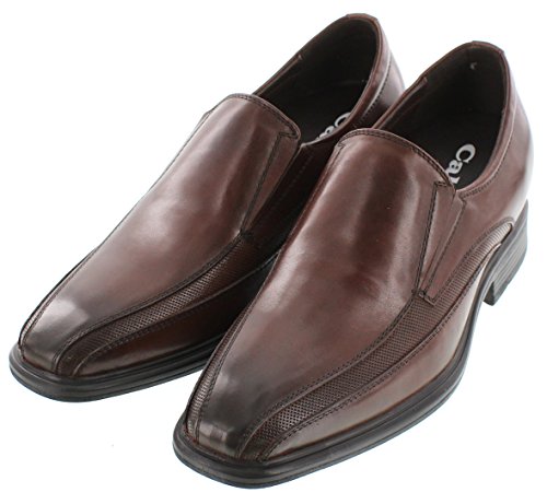 CALTO Men's Invisible Height Increasing Elevator Shoes - Dark Brown Leather Slip-on Super Lightweight Formal Loafers - 3 Inches Taller - G60125 - Size 11 D(M) US3
