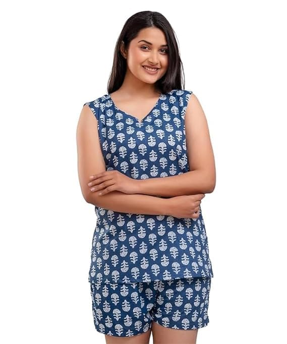 mishika Floral Printed Cotton Night Suit Top and Shorts Set-picture-41