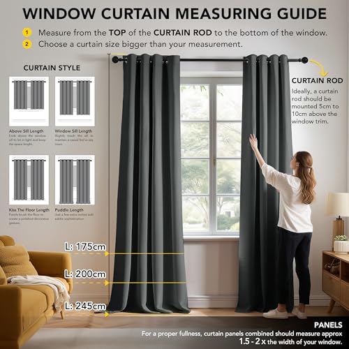 Image of Deconovo Super Soft Solid Thermal Insulated Blackout Curtains Ring Top Curtains for Living room Eyelet 55x87 Inch Two Panels Dark Gray