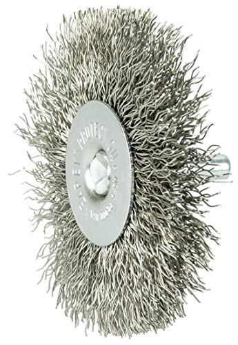 Image of Weiler 17979 3 inch Stem-Mounted Crimped Wire Radial Wheel, .014 inch Stainless Steel Fill, 1 /4 inch Stem, Made in the USA (Pack of 10)