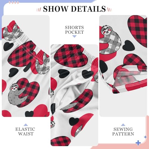 Sloth Plaid Print Love Heart Boys Long Pants Soft Trousers Elastic Waist Kids Lounge Bottoms with Pockets S-XL4