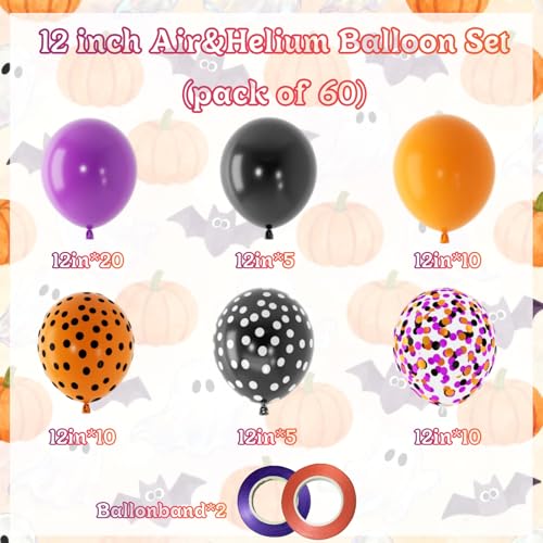 Image of 60 Pieces Halloween Balloons, Black and Purple Balloons Orange Confetti Balloon for Halloween Party Decorations