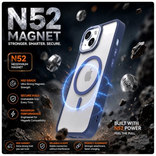 Image of Pikkme Back Cover for iPhone 15 | Shockproof | Mag-Safe Compatible | Hard Transparent Back | Premium Raised Camera Protection | Bumper Case (Blue Mag-Safe)