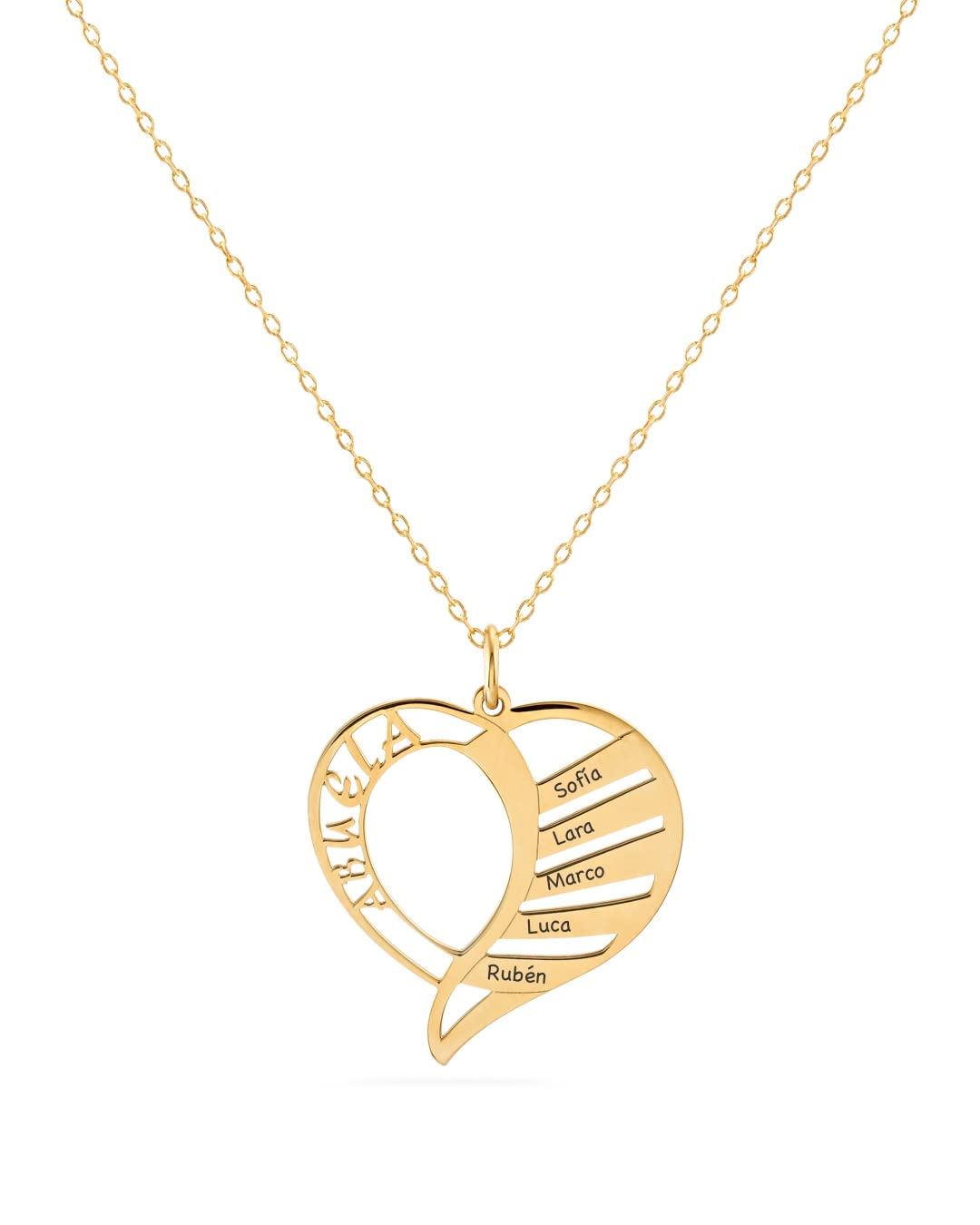 Collar para la Abuela con Nombres - Personalízalo con nombres y piedras de color de tu Familia - Largo 42cm + 3cm con adaptación (Abuela Oro, Plata de Ley)