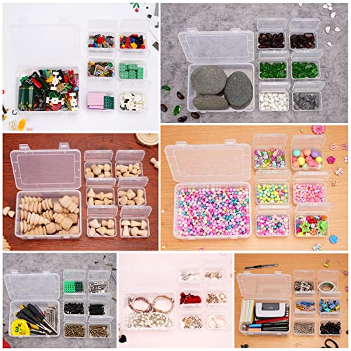 Image of Mathtoxyz 3 PACK Small Bead Organizers and Storage, Clear Rectangle Bead Holder Plastic Cases Transparent Boxes for Nail DIY Craft Making Jewelry Battery Screw