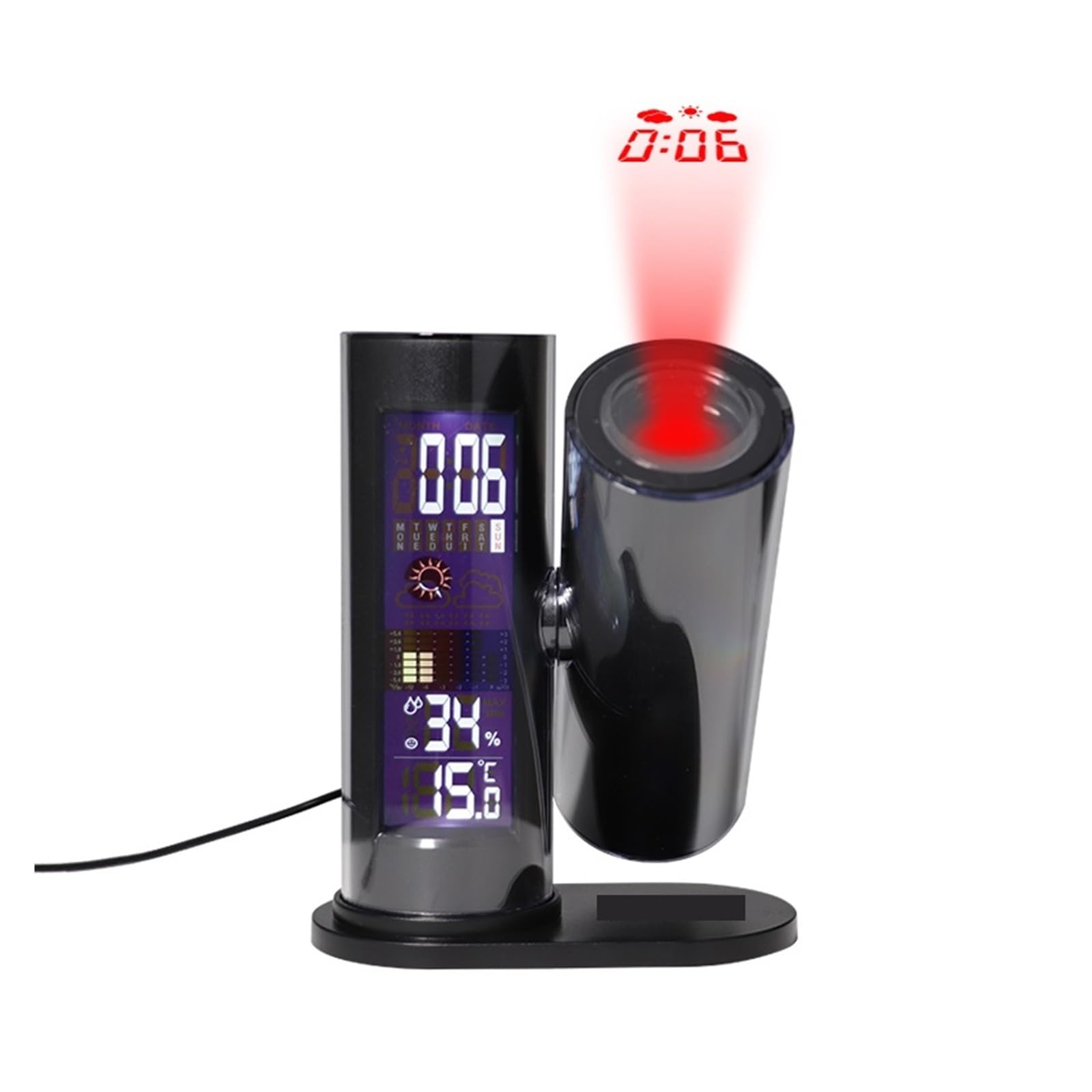 Proyector escritorio LED con reloj despertador digital y pantalla inteligente de humedad