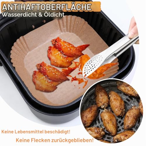 AiQInu Backpapier für Heißluftfritteuse, 200 Stück 16cm Airfryer Backpapier Eckig Wasserdicht Ölfest Pergamentpapier Liner Airfryer Zubehör… – Ansicht 4