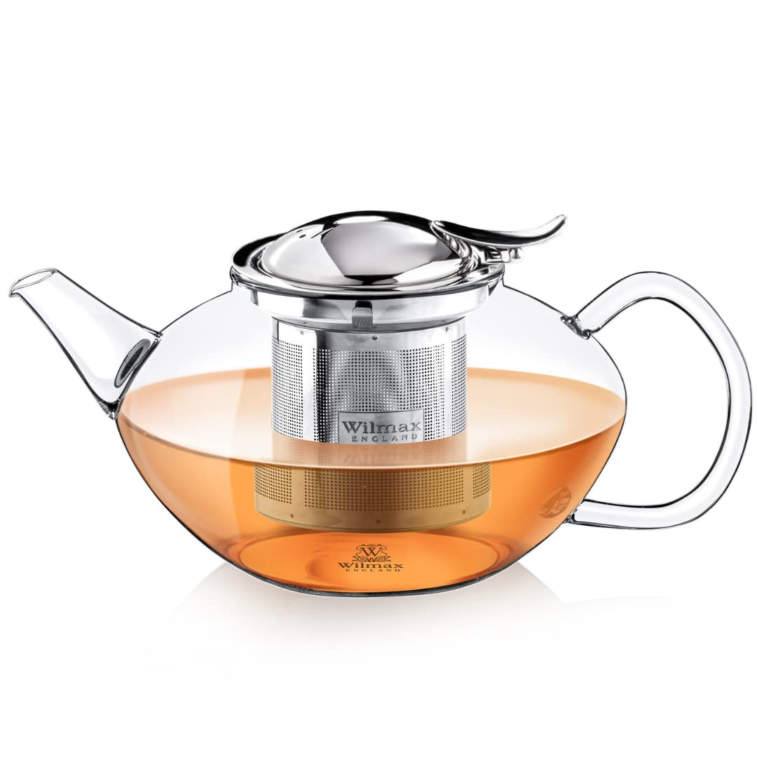 Wilmax - Teiera in vetro con filtro - Teiera - 1550 ml - Teiera in vetro per fiori di tè - Teiera per tè sfuso - Teiera con coperchio in acciaio inossidabile
