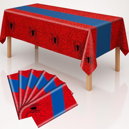 Image of 6-Pack Spider Theme Tablecloths - 54x108 Inch Disposable Plastic Table Covers for Birthday & Halloween Parties, Red & Blue Web Design Decorations for Little Ones, Adults, Indoor /Outdoor Event