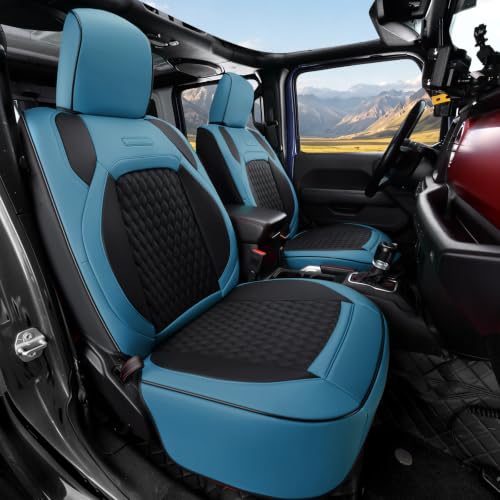Image of Coverado Seat Covers for Jeep Wrangler, Waterproof Leather Car Seat Covers for Truck Automotive Seat Covers Custom Fit for 2018-2026 Jeep Wrangler JL Seat Covers 4 Door Full Coverage (Blue)