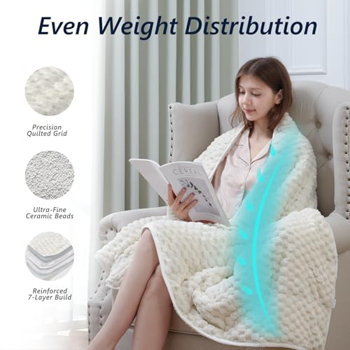 Image of Mr. Sandman Weighted Blankets for Adults Queen Size 15lbs, Warm Sherpa Fleece Throw Blanket for Sleep and Calm, Soft Cozy Heavy Bed Blanket with Jacquard Flannel, 80 x 87 Inches, Cream White