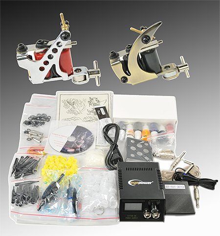Complete Tattoo Kit 2 Tattoo Machine Kit With Power Supply And Tattoo Needles By JRFOTO A04