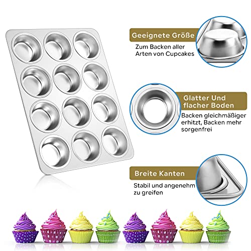 Foto von Joyfair 2 Stück Edelstahl Muffinform Muffinblech für 12 Muffins - 35 x 27cm