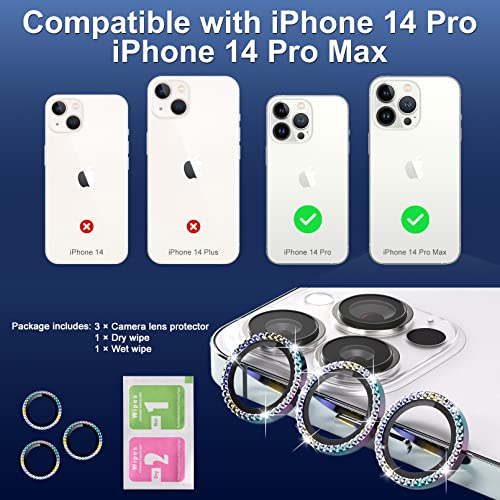 Design for iPhone 14 Pro 6.1/iPhone 14 Pro Max 6.7 Camera Lens Protector Bling,ICARERFAMILY Ultra HD Clear Tempered Glass Diamond Camera Lens Protection Cover - Image 2