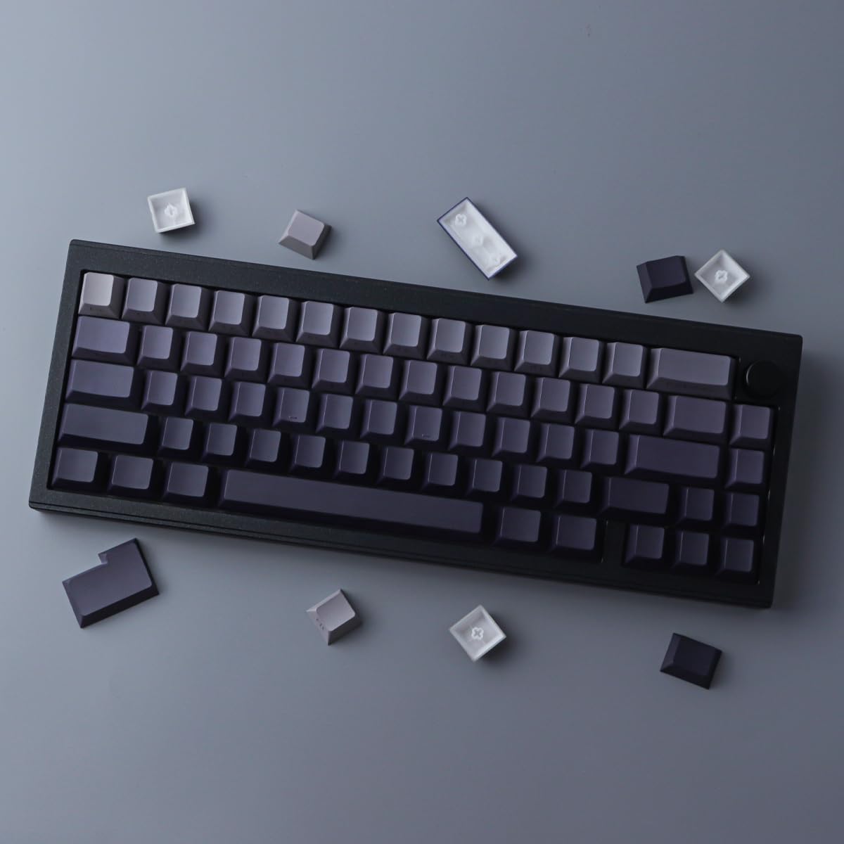 PBT - Juego de teclas degradadas grises – 135 teclas, diseño ANSI e ISO, interruptores Cherry MX, brillo a través