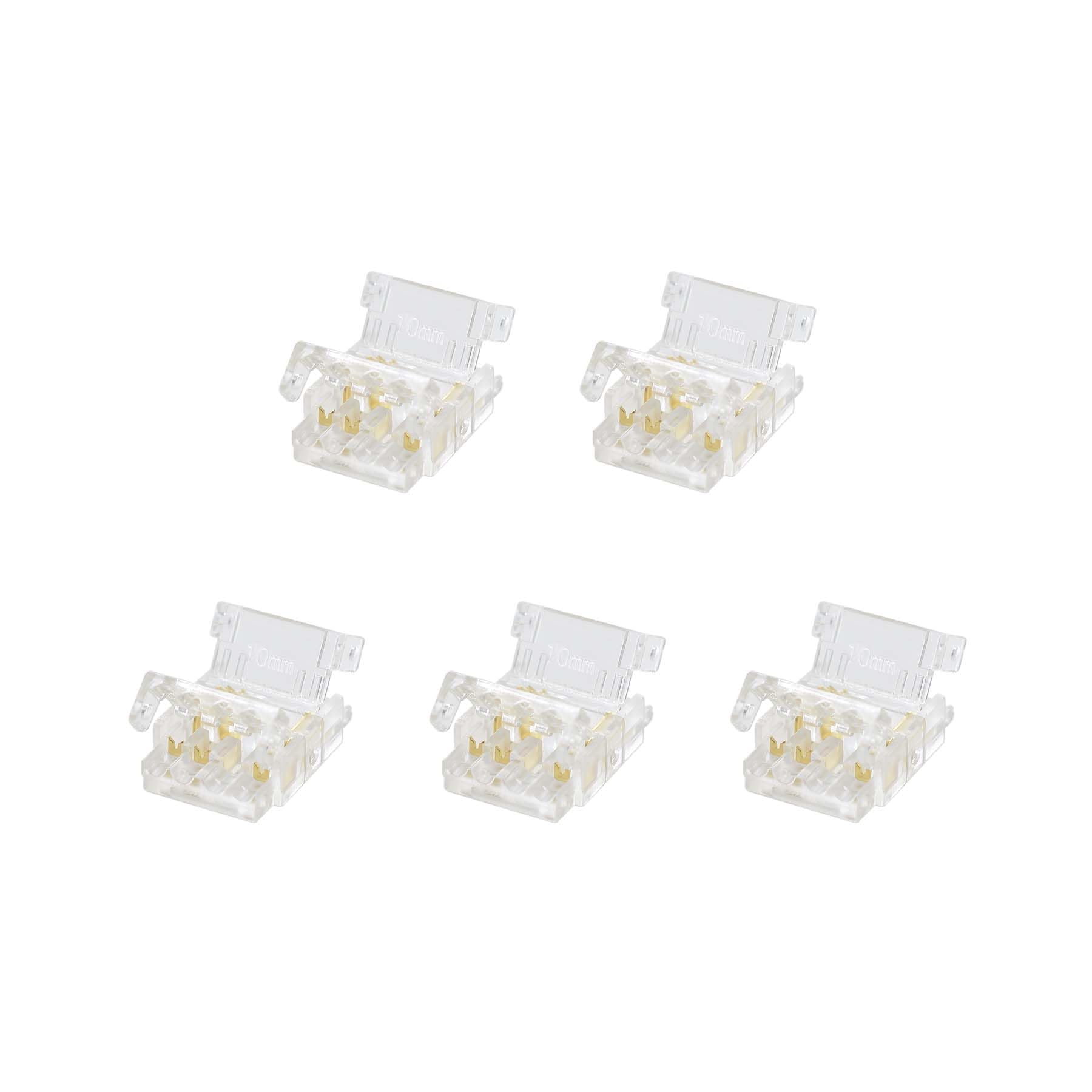 G.W.S® Solderless Strip to Wire Straight Connectors, for 10mm Wide 3 Pin CCT/Pixel LED COB Strip Lights, Pack of 5