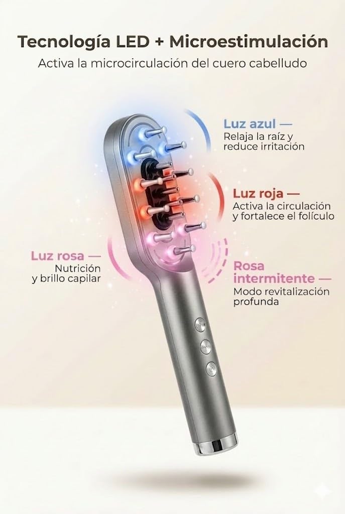 K·SKIN G3 HairPro Peine LED para Tratamiento Capilar, Masajeador con Microestimulación, Tecnología de Luz Azul, Roja y Rosa, Dispositivo Profesional para Fortalecimiento del Cabello
