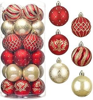 Valery Madelyn 30pcs 6cm Shatterproof Christmas Baubles, Luxury Red and Gold Christmas Ball Ornaments for Christmas Tree Decorations