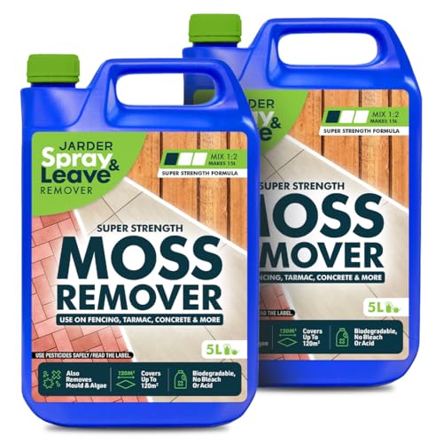 Jarder Moss Remover for Hard Surfaces 5L - Super Mix Strength Formula - Use on Concrete Tarmac UPVC Block Paving Indian Sandstone & More - Advanced Formula - 5L Covers 120m2 (2)