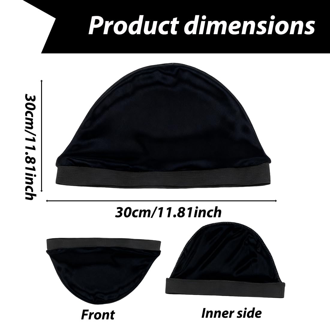 3 pièces Wave Caps en satin soyeux avec bande élastique, Durag et bonnet pour dormir et douche, satin homme, schlafmütze herren, duschhaube herren, seide, kopftuch herren (Tour de tête: 52 cm)