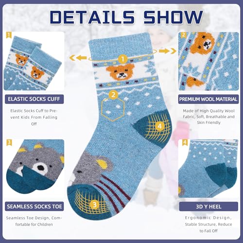 Image of Eocom Kids Wool Socks For Boys Girls Warm Hiking Thermal Winter Cozy Soft Thick Toddlers Crew Boot Socks 6 Pairs