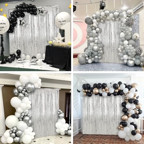 Image of 6 Pack Silver Foil Fringe Curtains Streamers Party Decorations 3.3 x 8.2 ft, Tinsel Curtain Fringe Backdrop for Parties, Silver Door Fringe Birthday Streamers, Photo Booth Backdrops, Party Decor
