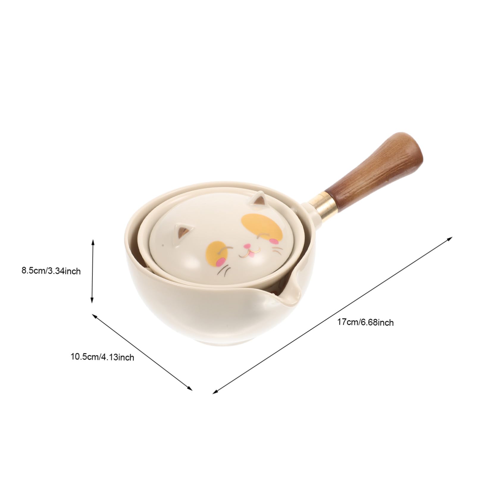 Teiera Tradizionale Cinese in Ceramica Resistente al Calore con Manico Laterale e Filtro Integrato Rotante per Infusione Kung Fu Design Elegante con Motivo Gatto della Fortuna