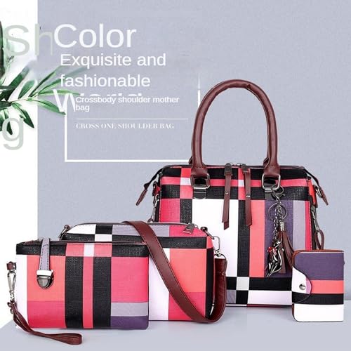 JZ - Bolso tote para mujer, set de 4 piezas, bolso de hombro, bolso bandolera y bolso satchel con estampado a cuadros y cremallera miniatura 4