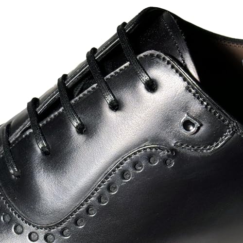 LANNON Black Leather Cap Toe Brogue Gancini Oxford Men's Dress Shoes, Nero3