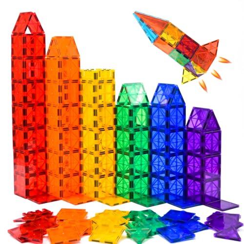 FNJO Magnetic Tiles 52 PCS Magnet Building Set Magnetic Building Blocks Construction STEM Toys for Kids