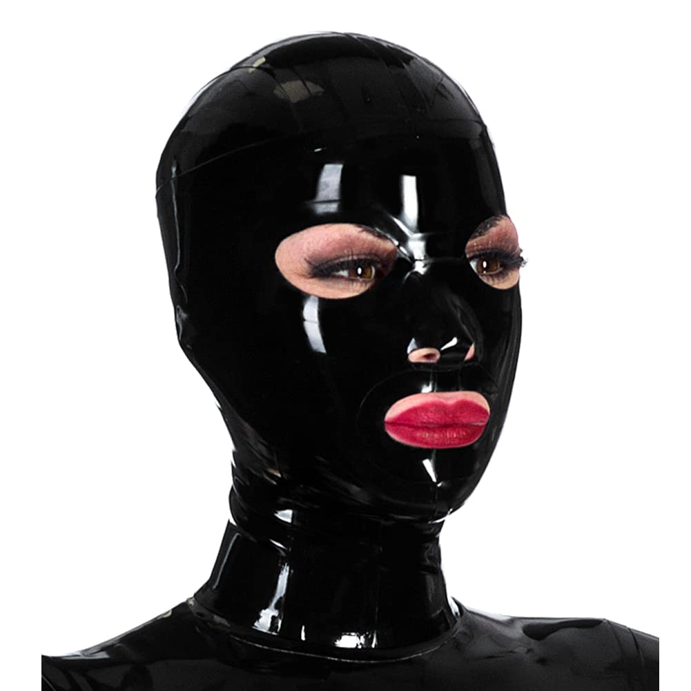 Latex Hood Mask Women's Rubber Full Face Party Mask with Eye Mouth Holes and Nostril Zipped Latex Mask