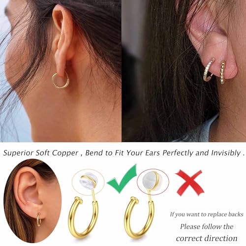Sanfenly Clip On Earrings for Women 14K Gold Plated Non Pierced Gold Clip On Hoops Earrings Small Cute Chunky CZ Heart Adjustable No Piercing Earring Hypoallergenic Fake Earrings Set(12 Pcs Gold/Silver)4