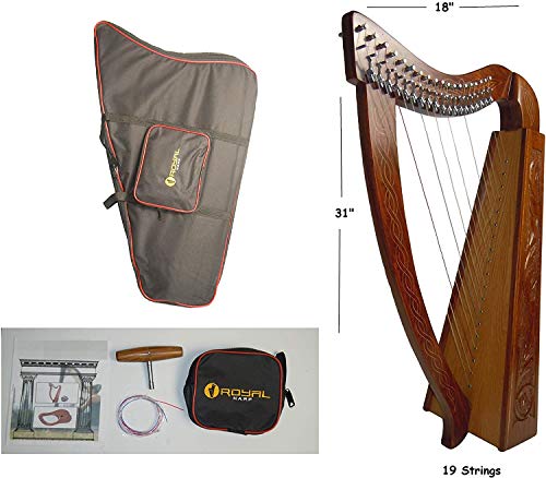 19 Strings Rosewood Lever harp, Hand Made and Hand Polished with Free Bag, Strings and Tuning Key