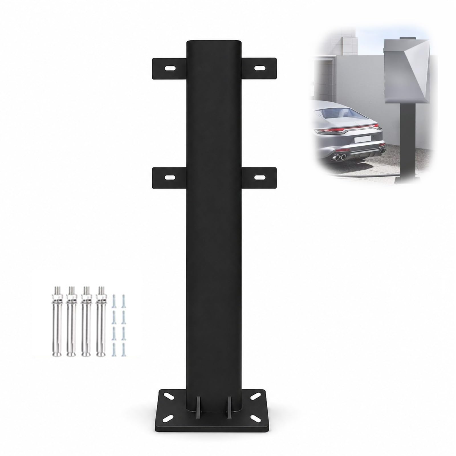 Stojak do Stacji Ładowania, Słupek pod Obudowę 150 cm | Podstawa do Ładowarki EV z Malowanego Metalu, 4 Uchwyty Szczelinowe i Wzmocniona Płyta(Black)
