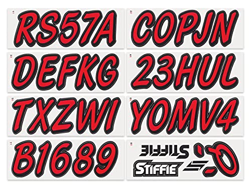 Whipline Solid Red/Black 3" Alpha-Numeric Registration Identification Numbers Stickers Decals For Boats & Personal Watercraft #TOP2