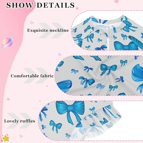 Blue Bows Girls Long Sleeve Rashguard Swimsuit UV Protection One-Piece Swimwear Bathing Suit B04048704