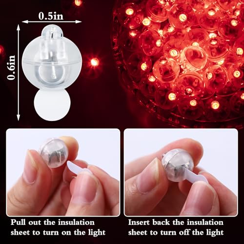 Image of 50pcs Balloon Lights,Round LED Ball Lamp for Latex Balloon Paper Lantern Party Wedding Christmas Halloween Decorative，Long Standby Time Waterpro of Mini Light(50, Red)