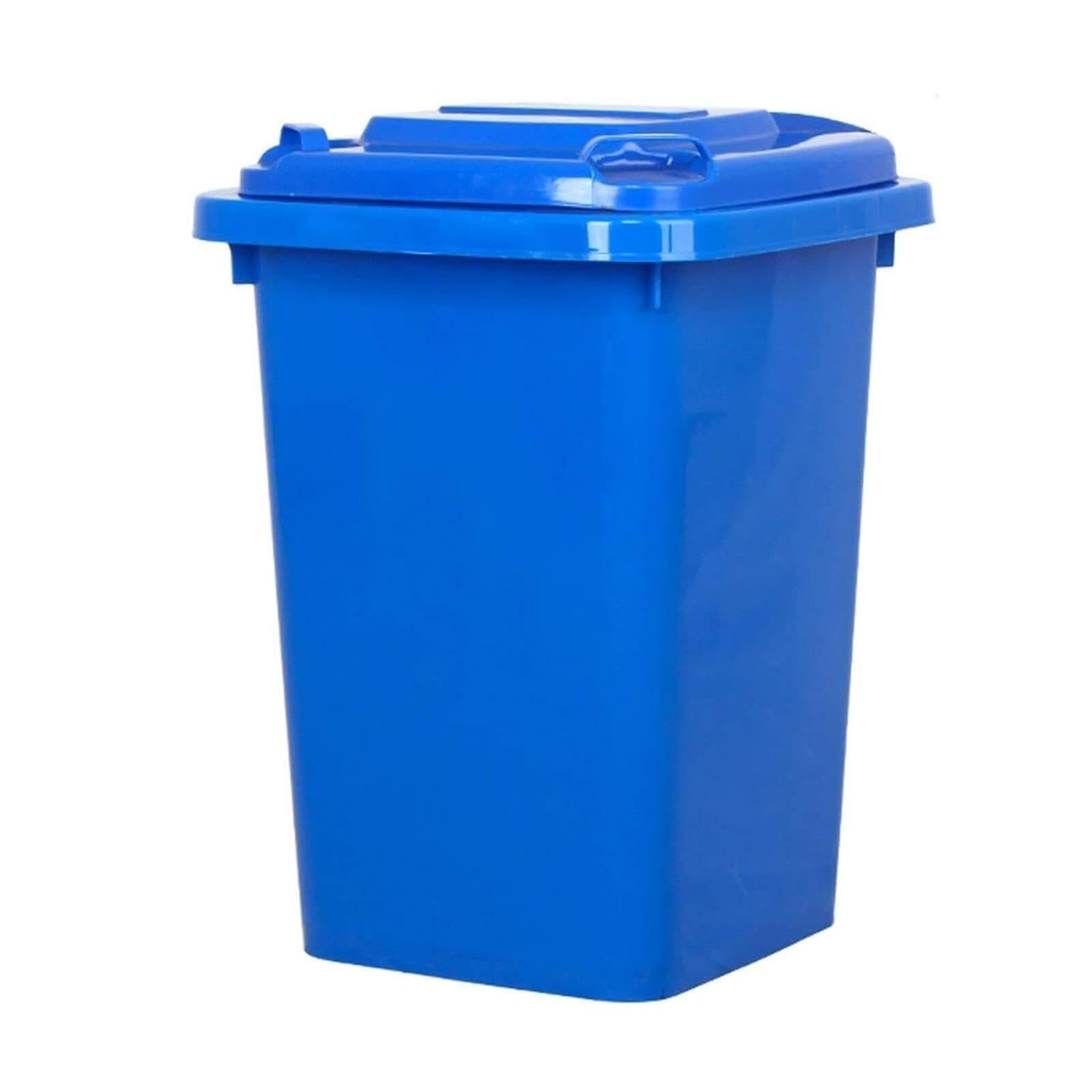 VITIWEDTY Outdoor Trash Can with Lid, Large Capacity Cylindrical Waste Sorting Bin, Durable Plastic Garbage Bin for Commercial (Blue 50L)