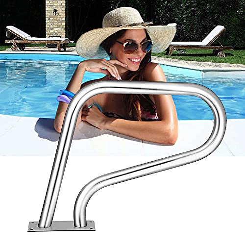 DRSM 3-Bend Swimming Pool Handrails, Stainless Steel Grab Ladder with Bottom Plate, Easy to Assemble Humanized Handle