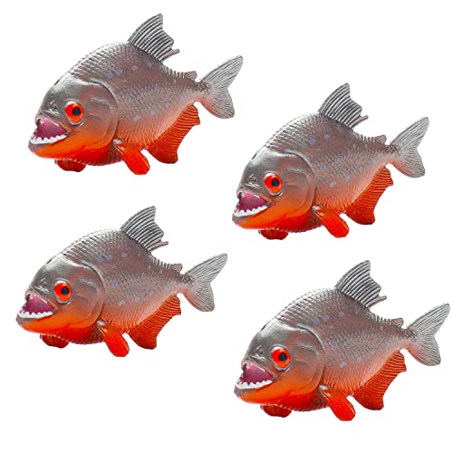 Hiawbon Figuras de piraña pequeñas Figuras de piraña Falsas, Modelo Realista Pintado a Mano, Figura de Animal para Micro Paisaje, Regalos de Fiesta, Juego de 4