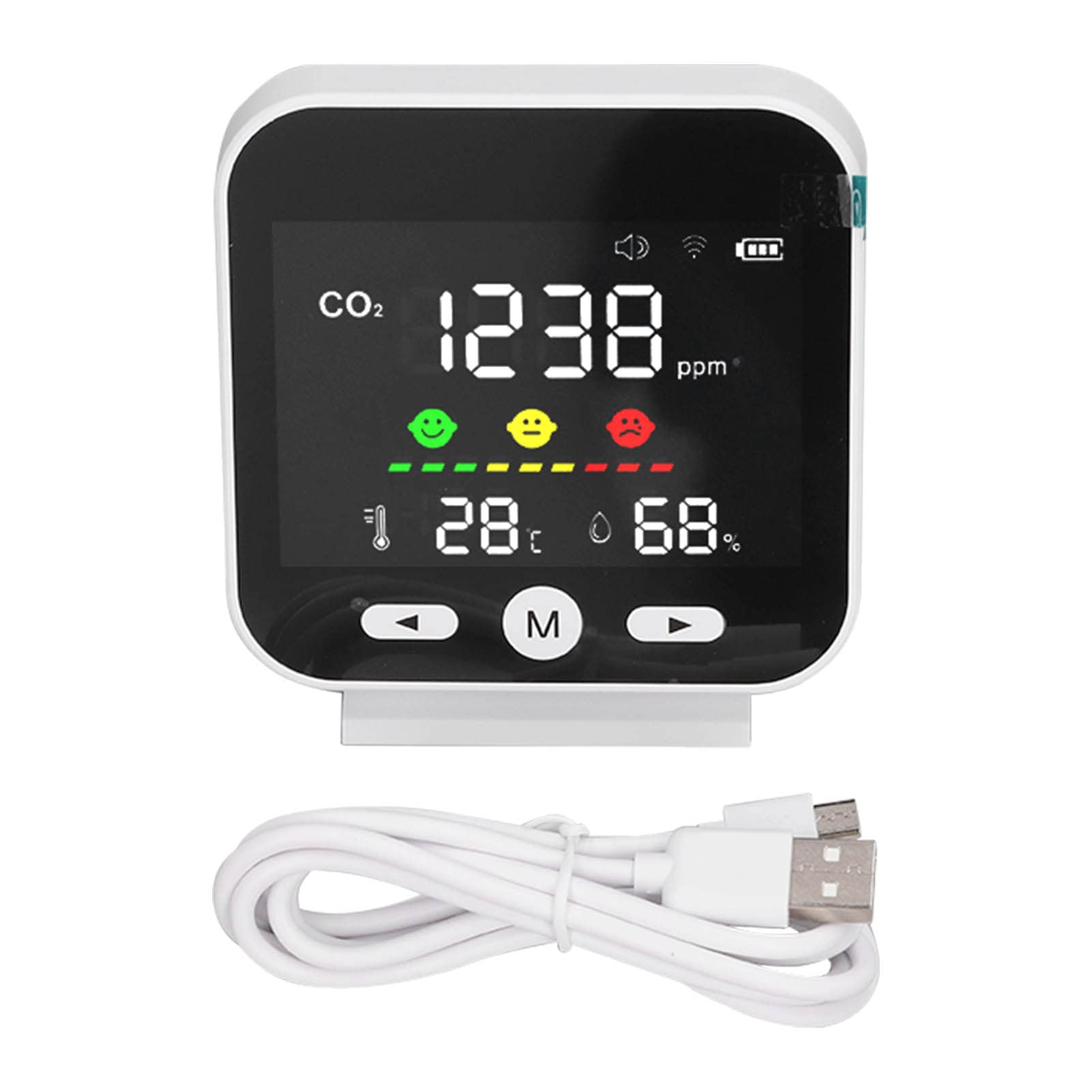 White Smart Air Quality Monitor LCD Tela Wi -Fi CO2 Temperatura