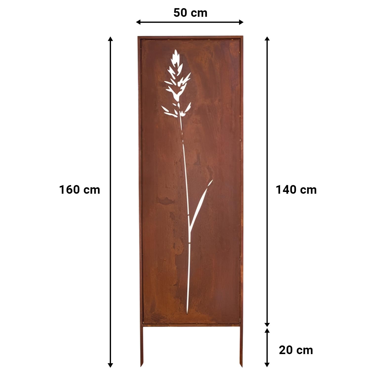 Kapaga - Sichtschutz Metall - 160x50 cm - Edelrost - Rostoptik, Patina | für Garten und Terrasse - Corten, Sichtschutzelement - Sichtschutzwand - Gartendekoration Zaun - Rost (Strauch)