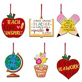 Teacher Appreciation Wooden Ornaments Rustic Teacher Gifts for Teachers Appreciation Gifts End of The Year Present Back to School Party Thanksgiving Christmas Ornaments Set of 6 Classroom Decor