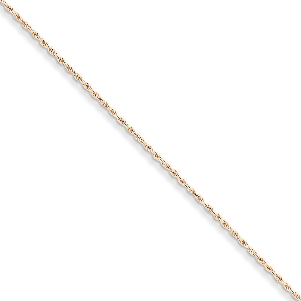Real 14kt Rose Gold 1.5mm Diamond-cut Rope Chain Anklet; 10 inch; Lobster Clasp