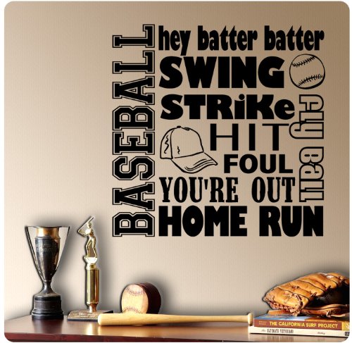 Baseball Sayings Wall Decal Sticker Swing Strike Home Run Fly Ball Hat Hey Batter Batter
