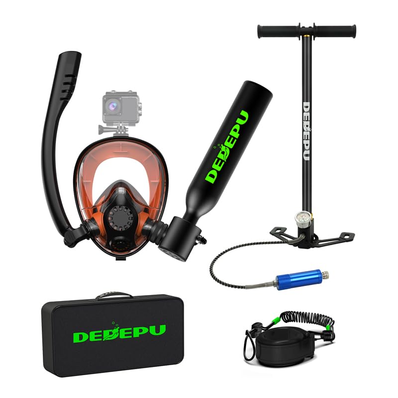 DEDEPU Mini Scuba Tank with Snorkel Mask, 0.5L Portable Diving Tank with Full Face Diving Mask, 5-10 Mins Underwater Breathing, Pony Bottle Rescue