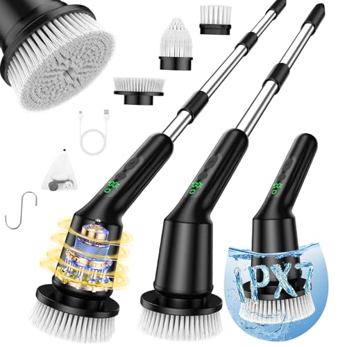 Image of Electric Spin Scrubber for Cleaning Bathroom, Shower Scrubber Rotary Floor Brushes with IPX7 Waterproof & 2 Speed, 3 Brush Heads, Bathroom Cleaning Supplies for Toilet Shower Tub Dark