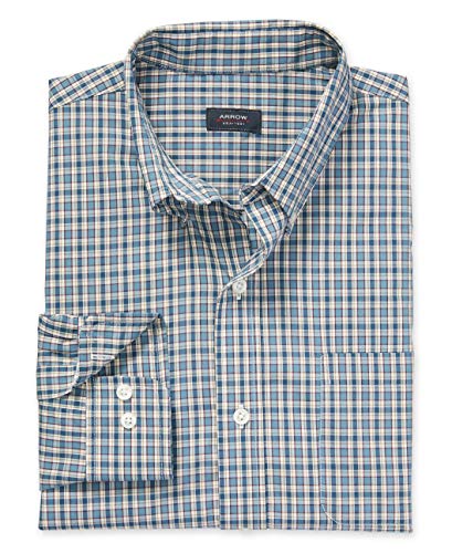 Arrow 1851 Men's Tall Hamilton Poplins Long Sleeve Button Down Plaid Shirt, Storm Blue, 2X-Large Big4