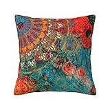 CJXPJZPLD Mandala Blue and Red Throw Pillow Covers 18 X 18 Inch Pillow Case for Couch Sofa Bed Home Decor